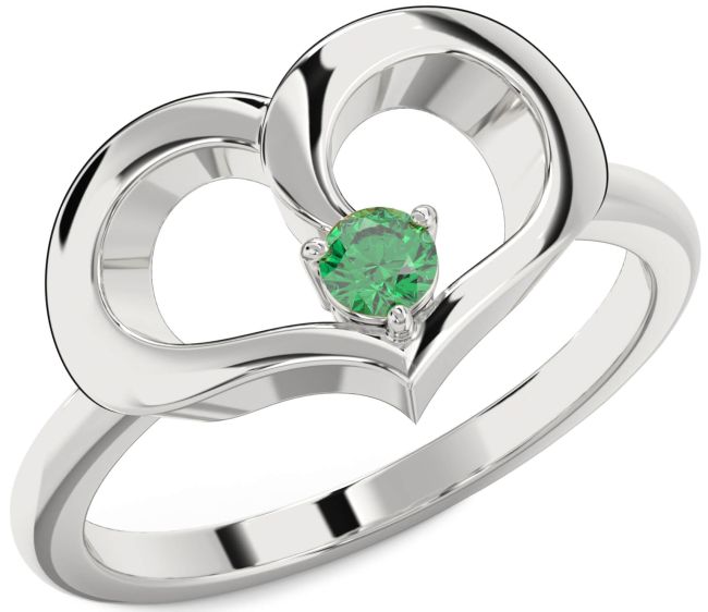 Emerald Silver Heart Promise Ring