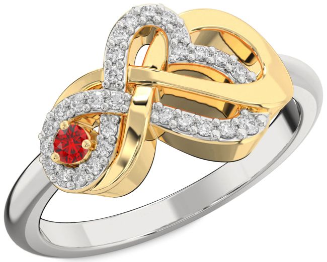 Diamond Ruby White Yellow Gold Heart Infinity Knot Ring