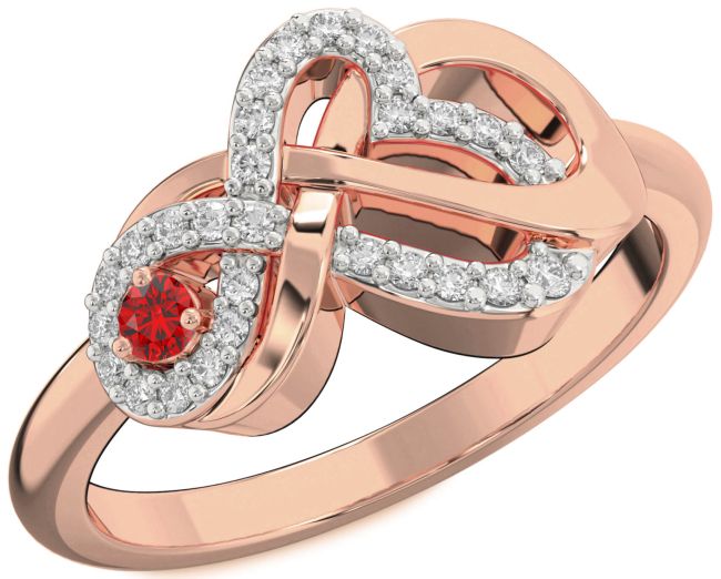 Diamond Ruby Rose Gold Silver Heart Infinity Knot Ring