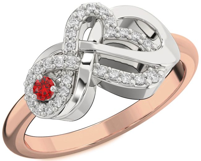 Diamond Ruby White Rose Gold Heart Infinity Knot Ring