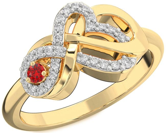 Diamond Ruby Gold Heart Infinity Knot Ring