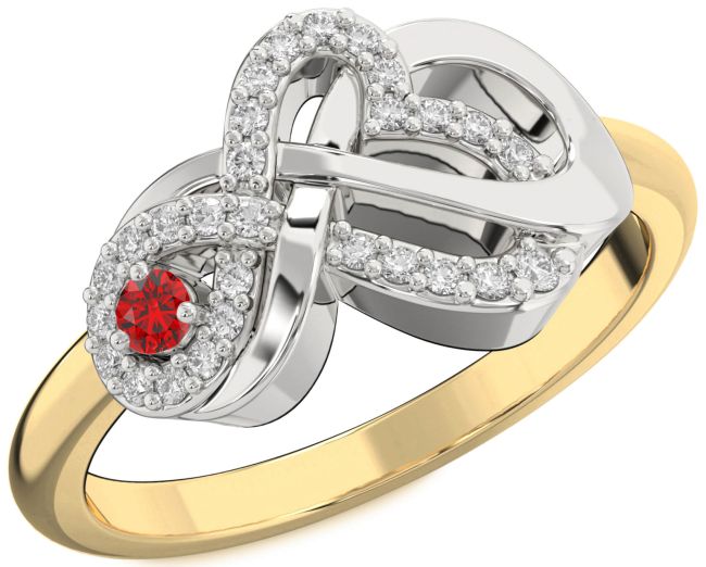 Diamond Ruby Gold Silver Heart Infinity Knot Ring