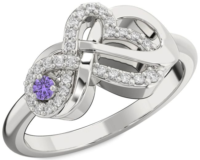 Diamond Alexandrite Silver Heart Infinity Knot Ring