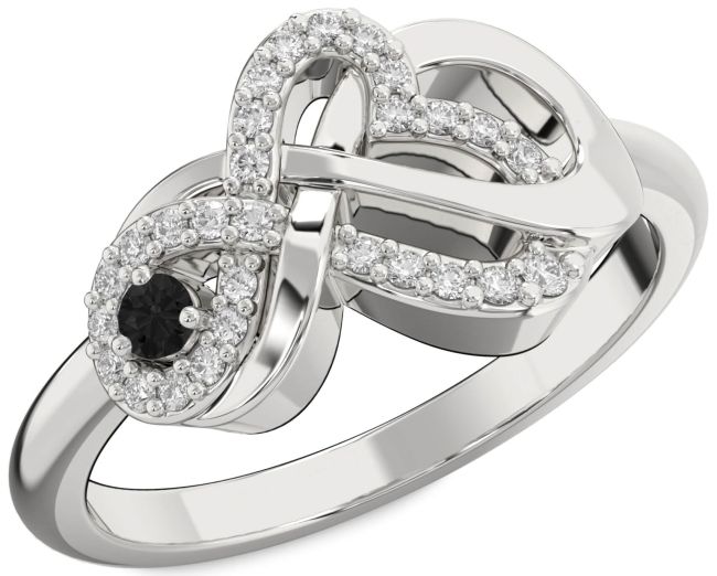 Black Diamond Silver Heart Infinity Knot Ring