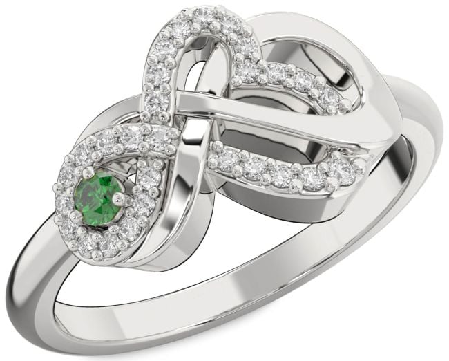 Diamond Emerald White Gold Heart Infinity Knot Ring
