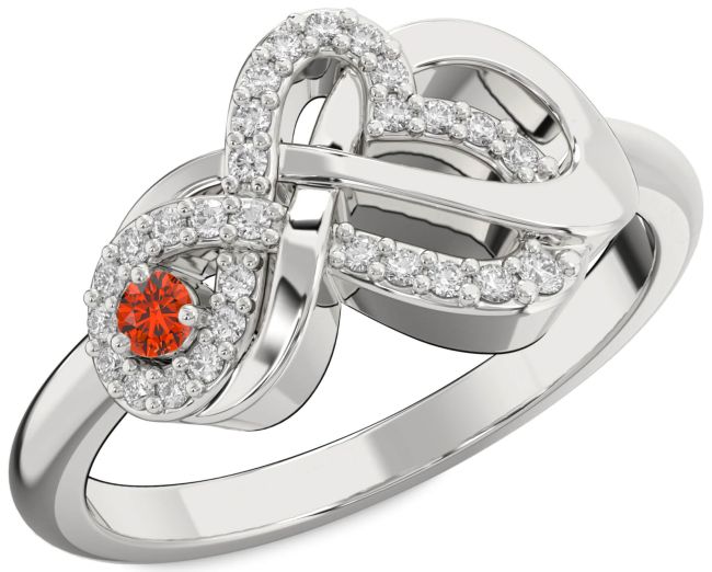 Diamond Fire Opal Silver Heart Infinity Knot Ring