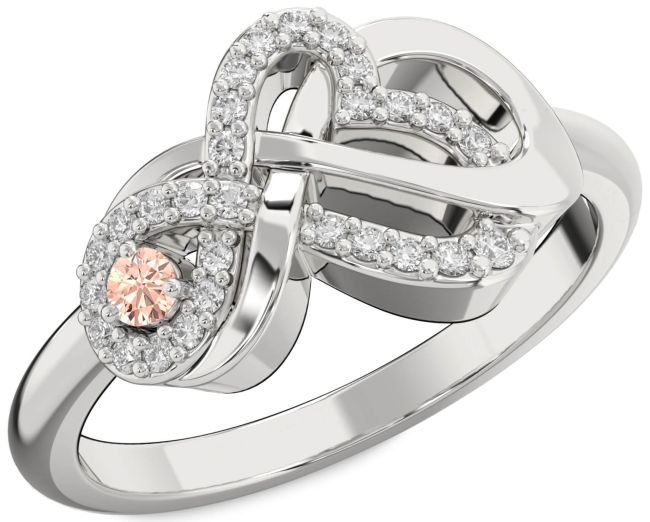 Diamond Morganite Silver Heart Infinity Knot Ring
