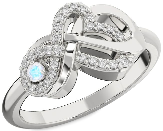 Diamond Moonstone Platinum Heart Infinity Knot Ring