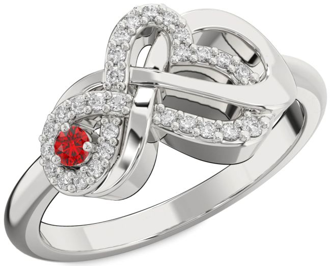 Diamond Ruby White Gold Heart Infinity Knot Ring