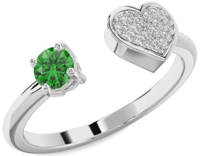 Diamond Emerald Silver Heart Promise Ring