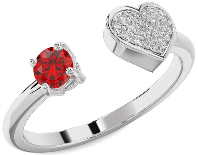 Diamond Ruby Silver Heart Promise Ring