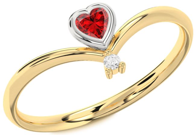 Diamond Ruby Gold Silver Heart Promise Ring