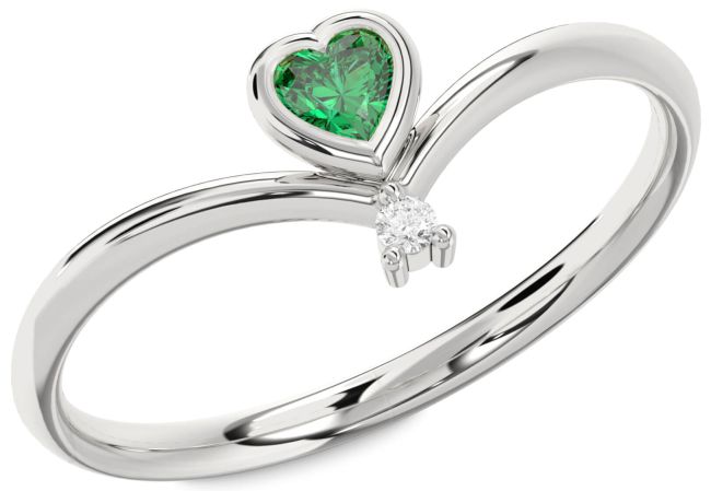 Diamond Emerald Platinum Heart Promise Ring