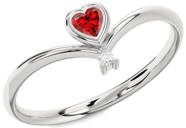 Diamond Ruby White Gold Heart Promise Ring