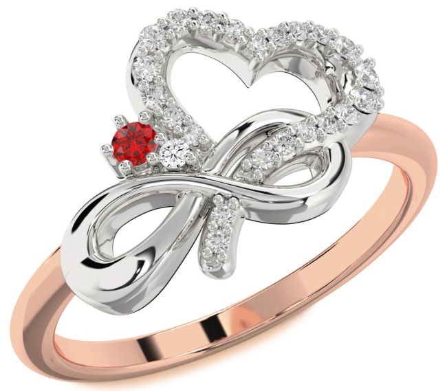 Diamond Ruby Rose Gold Silver Heart Infinity Promise Ring