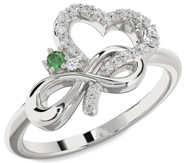 Diamond Emerald Silver Heart Infinity Promise Ring