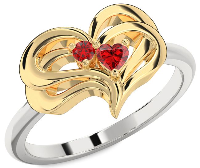 Ruby Silver & 10K gold Heart Two Stone Birthstone Ring