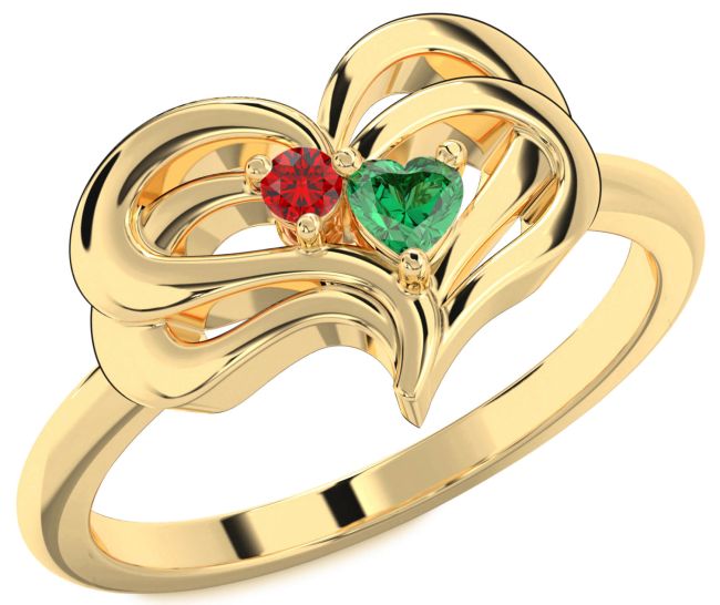 Gold Silver Heart Two Stone Promise Ring