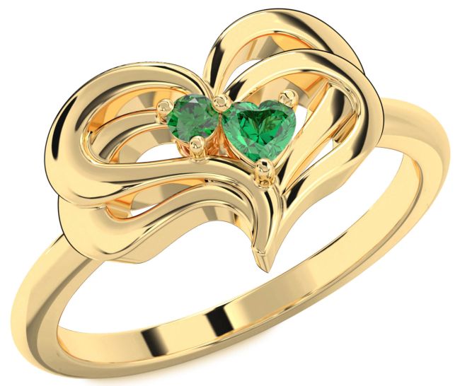Emerald Gold Heart Two Stone Birthstone Ring