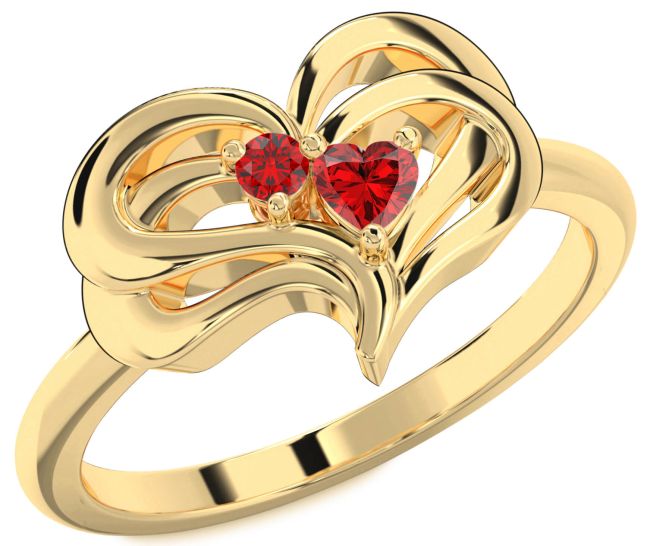 Ruby Gold Heart Two Stone Birthstone Ring
