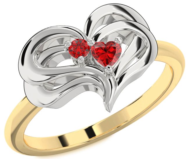 Ruby Gold Silver Heart Two Stone Birthstone Ring