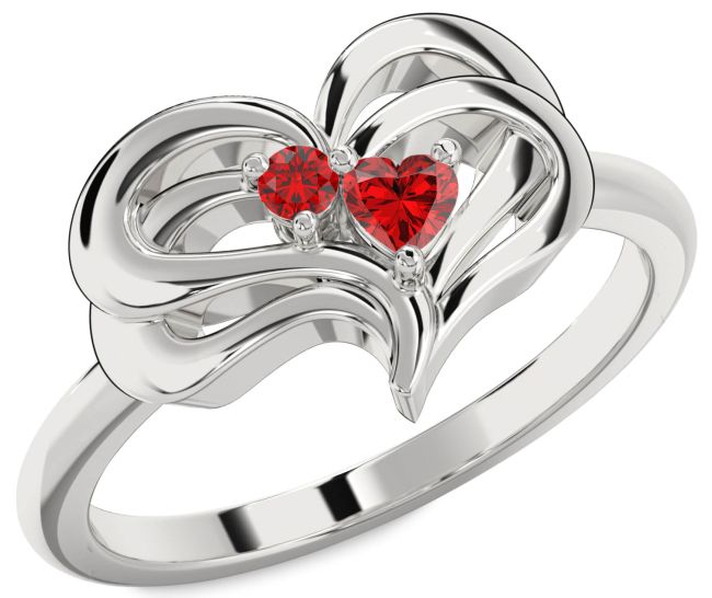 Ruby Platinum Heart Two Stone Birthstone Ring