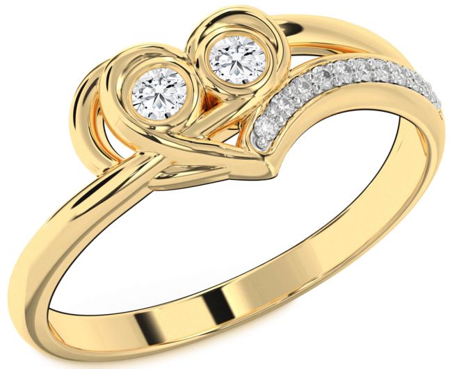 Diamond Gold Silver Heart Two Stone Ring