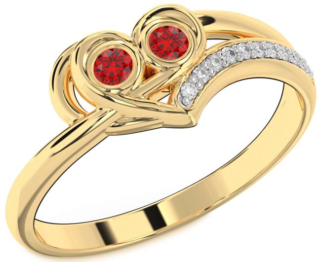 Diamond Ruby Gold Silver Heart Two Stone Birthstone Ring