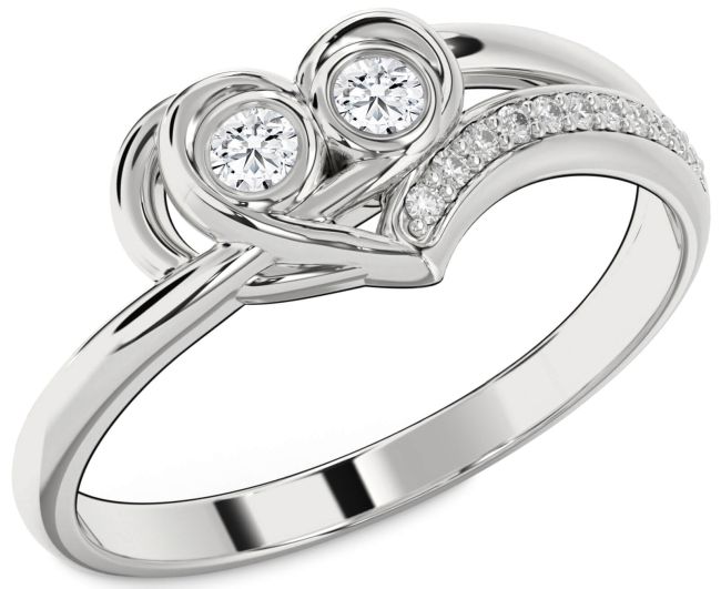 Lab Diamond Silver Heart Two Stone Ring