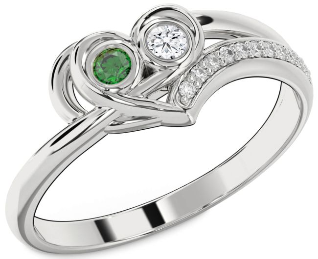Diamond Platinum Heart Two Stone Promise Ring