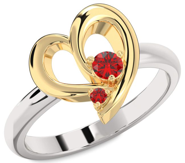 Ruby Silver & 10K gold Heart Two Stone Birthstone Ring