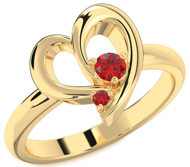 Ruby Gold Silver Heart Two Stone Birthstone Ring