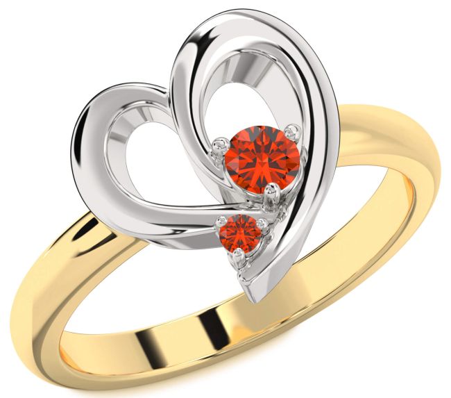 Fire Opal Gold Silver Heart Two Stone Ring