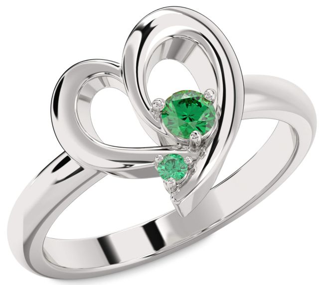 Emerald Platinum Heart Two Stone Birthstone Ring