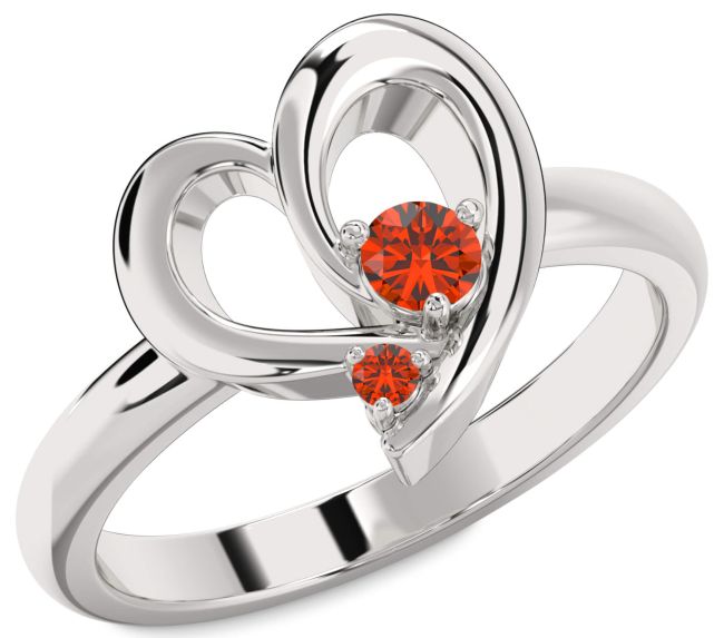 Fire Opal White Gold Heart Two Stone Ring