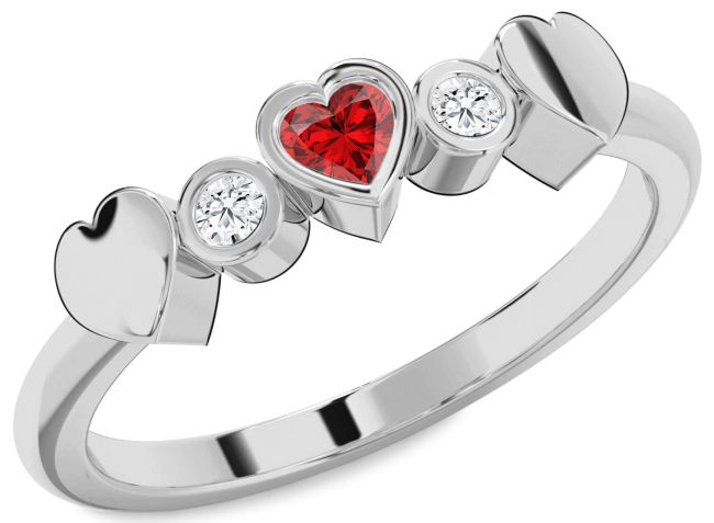 Diamond Ruby Silver Heart Promise Ring
