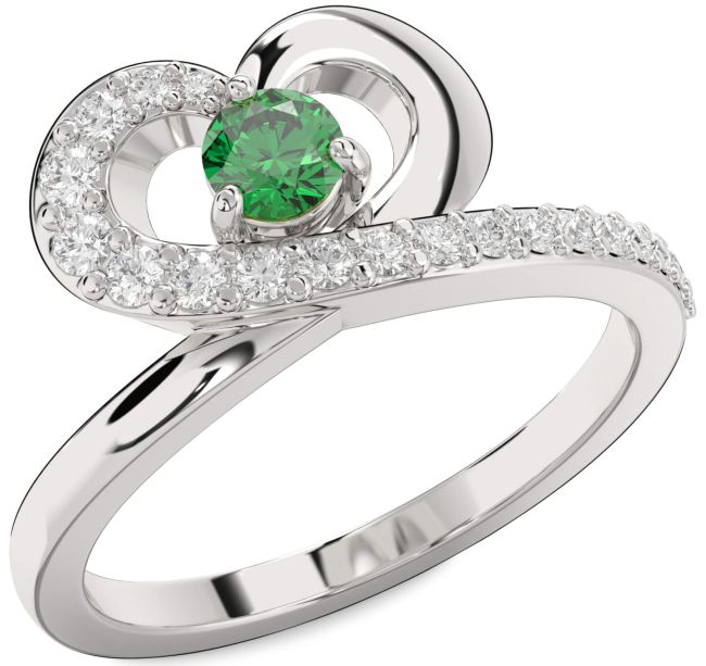 Diamond Emerald Silver Heart Promise Ring
