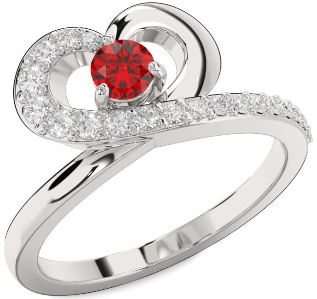 Diamond Ruby Silver Heart Promise Ring