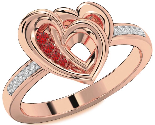 Diamond Ruby Rose Gold Silver Heart Ring