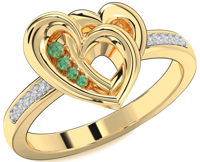 Diamond Emerald Gold Heart Ring