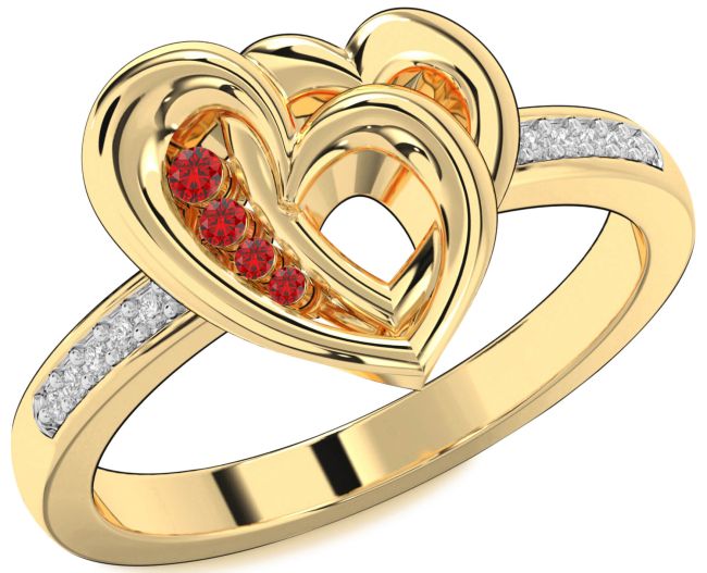 Diamond Ruby Gold Silver Heart Ring