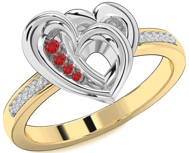 Diamond Ruby Gold Silver Heart Ring
