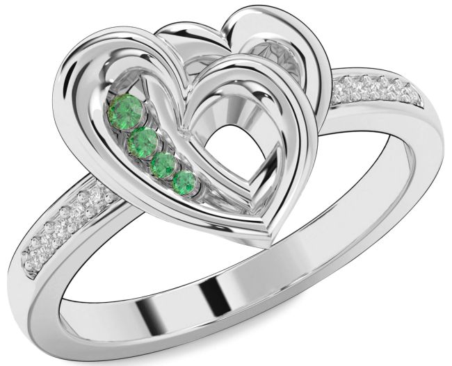 Diamond Emerald Platinum Heart Ring