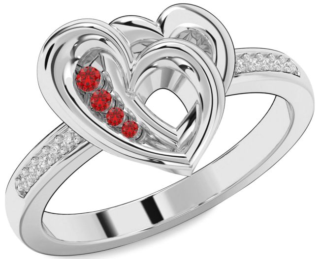 Diamond Ruby White Gold Heart Ring