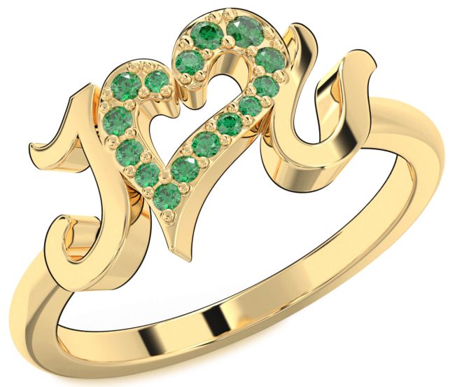Emerald Gold I Love You Heart Ring