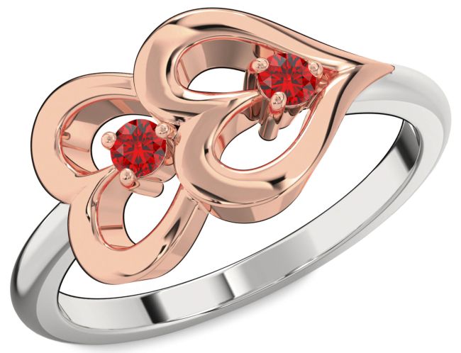 Ruby Platinum & Rose Gold Heart Two Stone Birthstone Ring