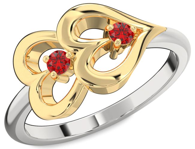 Ruby Platinum & Yellow Gold Heart Two Stone Birthstone Ring