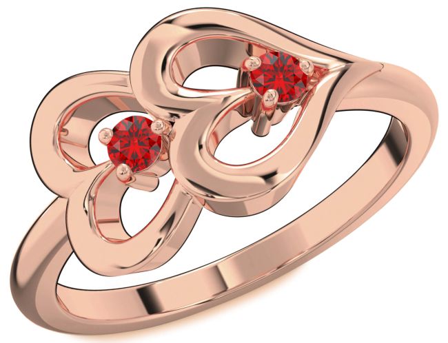 Ruby Rose Gold Heart Two Stone Birthstone Ring