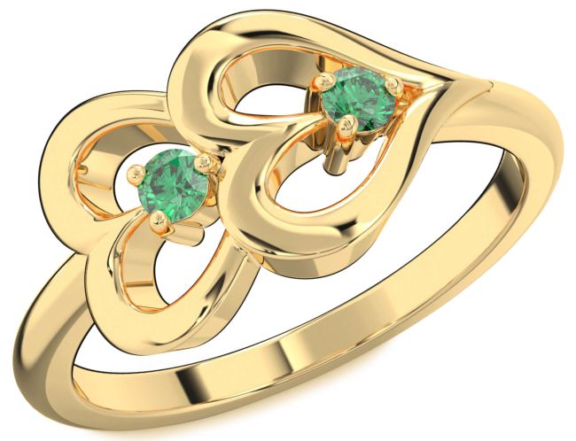 Emerald Gold Heart Two Stone Birthstone Ring
