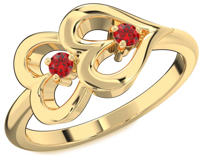 Ruby Gold Heart Two Stone Birthstone Ring